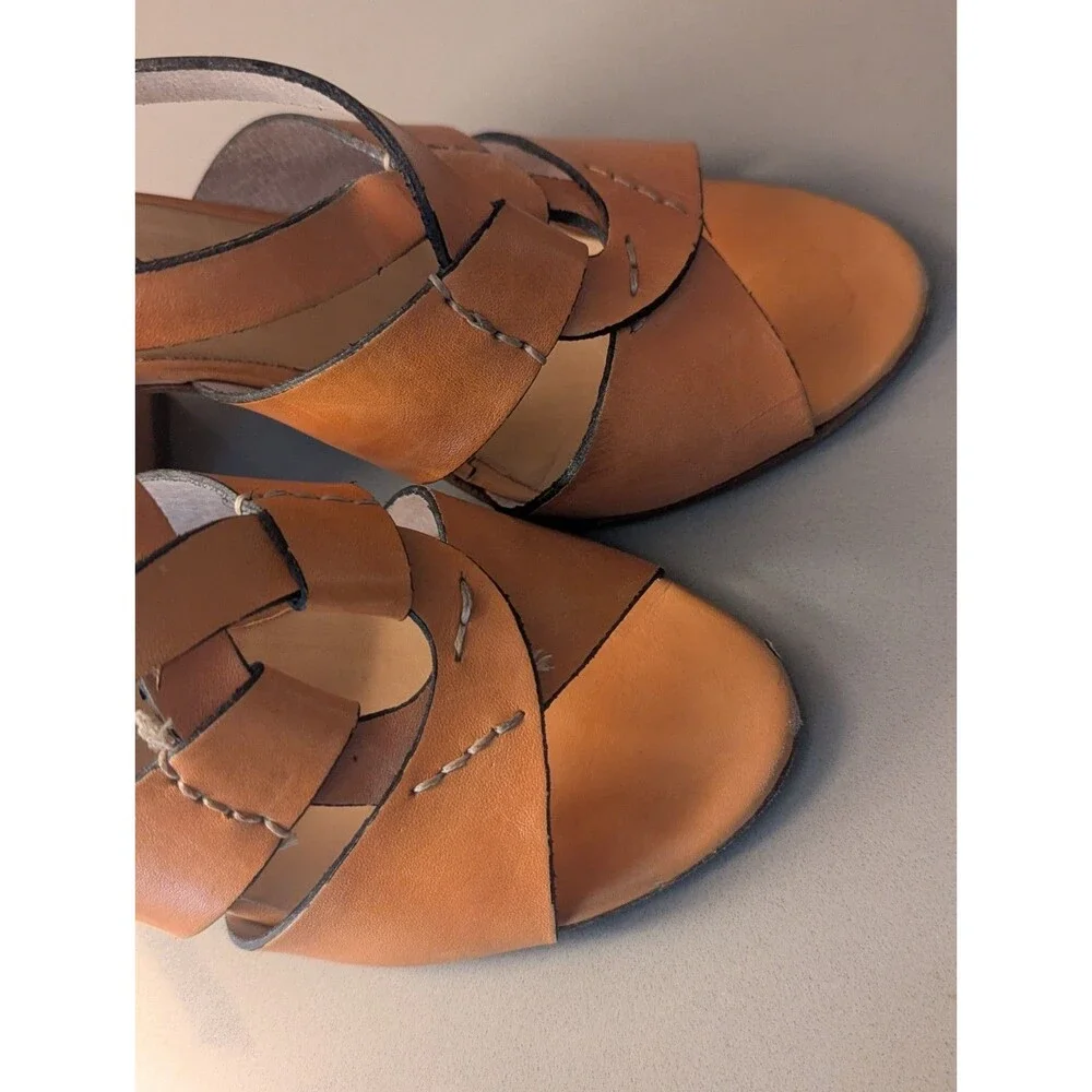 Carlo Pazolini 8 Tan‎ Leather Strappy Wedge Heels Platform Sandals Woodgrain